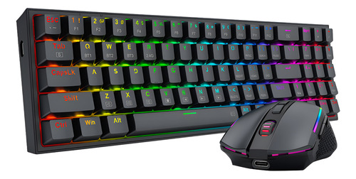 KIT REDRAGON S136 TECLADO MECANICO Y MOUSE WIRELESS RGB NEGRO INGLÉS US
