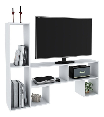 RACK TV MUEBLE ORGANIZADOR BLANCO CENTRO ESTANT 2 MÓDULOS BLANCO