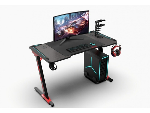 ESCRITORIO GAMER GTC CON LUZ LED GTA-002 TIPO Z NEGRO
