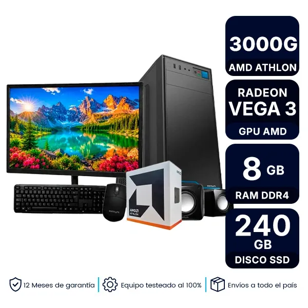 Pc Armada Con Monitor Amd Athlon 3000G 8Gb Ram 240G Ssd