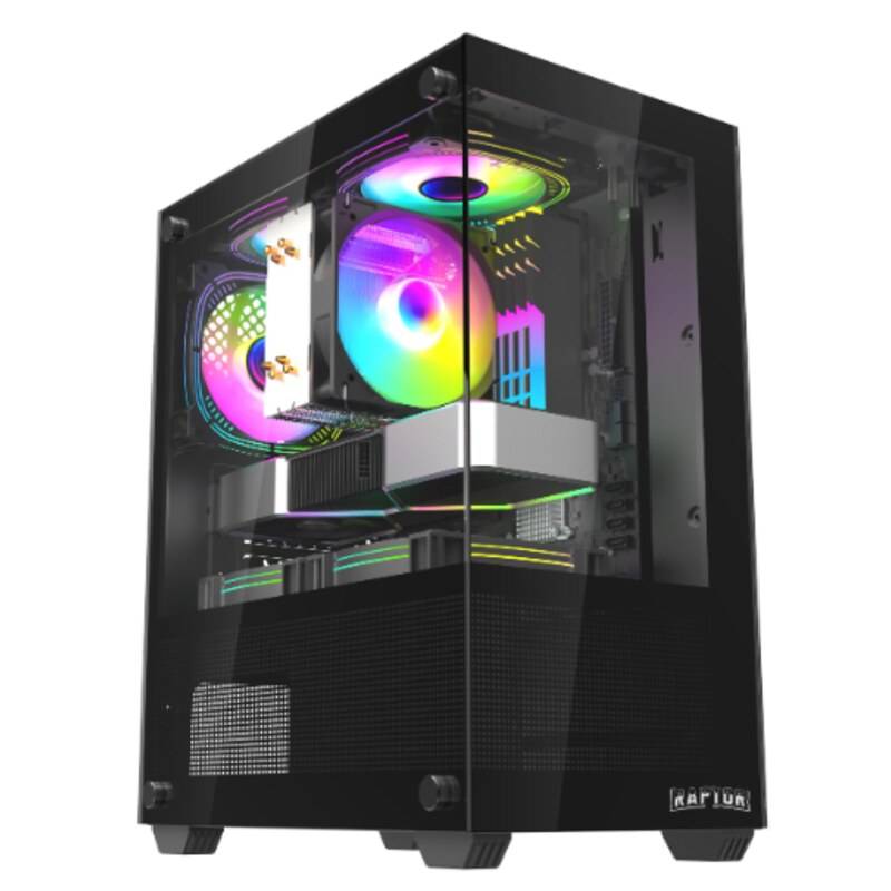 Gabinete Raptor Nova Prime Tg X2 Micro-Atx Rgb Fan X3 Black