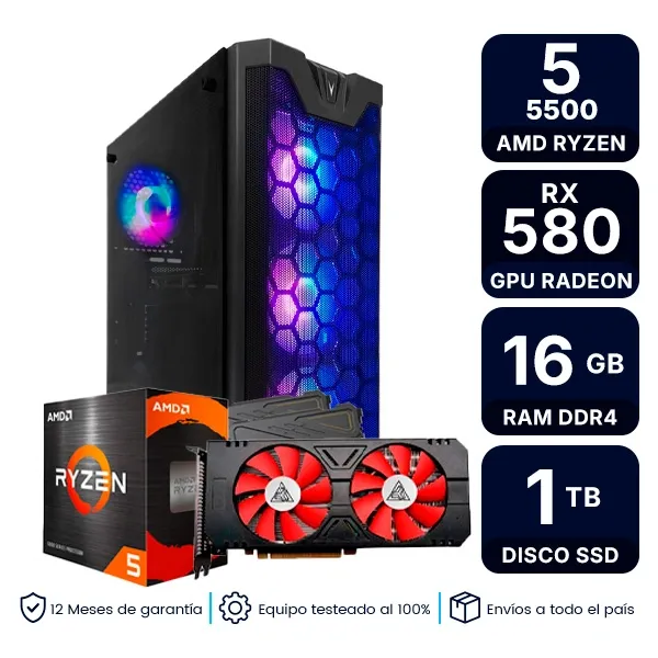 Pc Gamer Amd Ryzen 5 5600 Rx 580 8Gb 16Gb Ram Ssd 1Tb