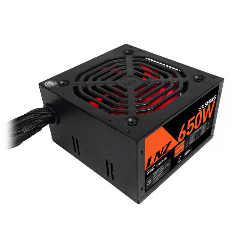 Fuente Atx Lnz Sx650-Ts 650W Con Cables Black Flat Y Fan Led Rojo