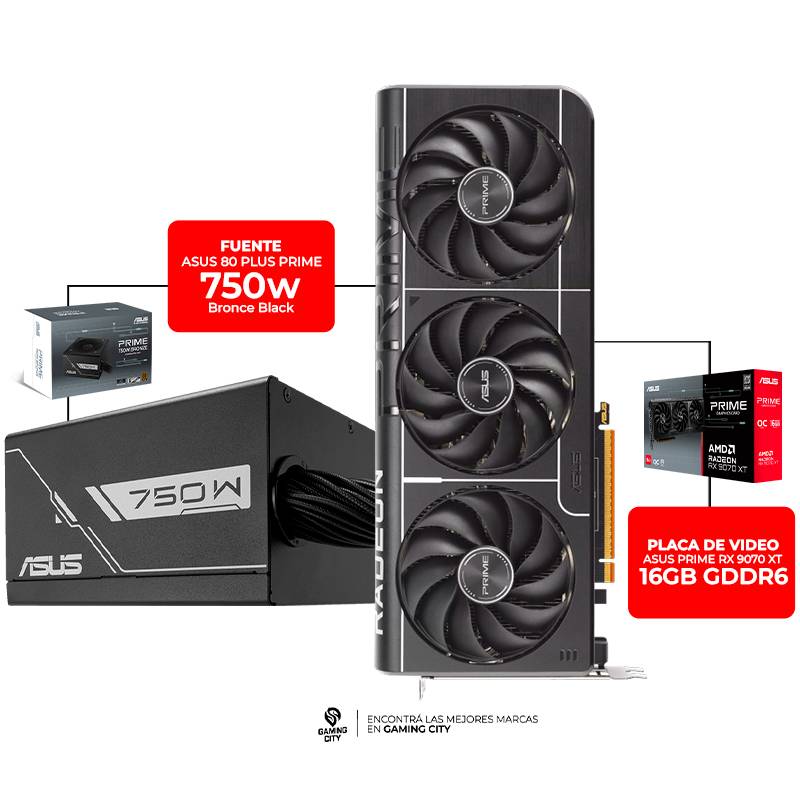 Combo Actualización Asus: Placa De Video Rx 9070 Xt Prime 16Gb + Fuente Prime 750W 80+ Bronze