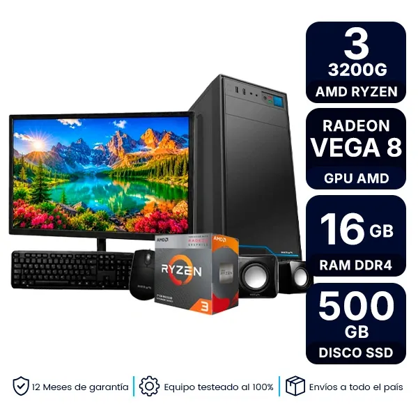 Pc Armada Con Monitor Amd Ryzen 3 3200G 16Gb Ram Ssd 500G