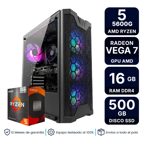 Pc Armada Gamer Amd Ryzen 5 5600G 16Gb Ram Ssd 500Gb Fuente 600W 80 Plus