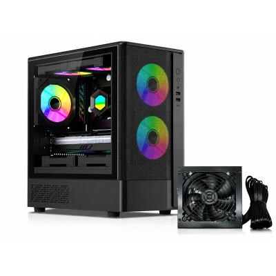 Gabinete Esparta Kit003 Vidrio Templado + Fuente 600W + 1 Fan Rgb