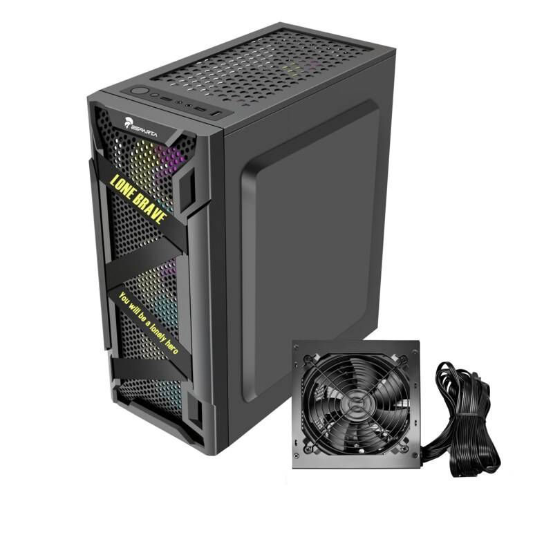 Gabinete Esparta Kit002 Vidrio Templado + Fuente 600W + 3 Fans Rgb