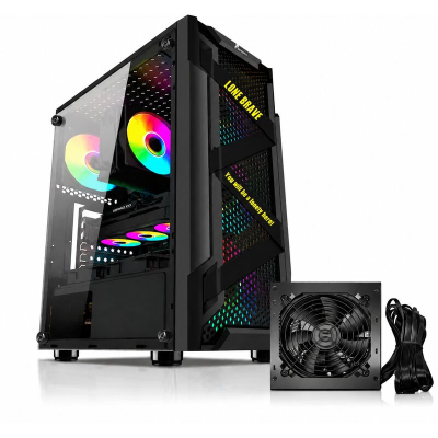 Gabinete Esparta Kit002 Vidrio Templado + Fuente 600W + 3 Fans Rgb