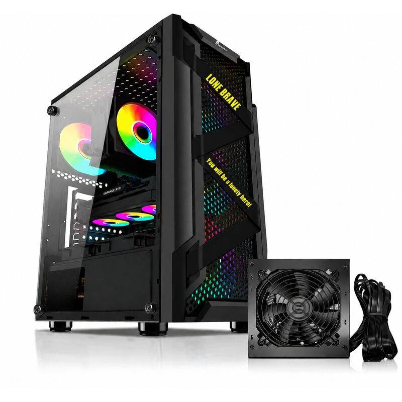 Gabinete Esparta Vidrio Templado + Fuente 600W + 3 Fans Rgb