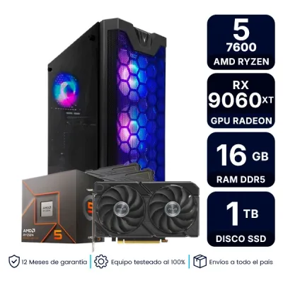 Pc Armada Gamer Amd Ryzen 5 7600 16Gb Ram 1Tb Ssd Rt 9060 Xt