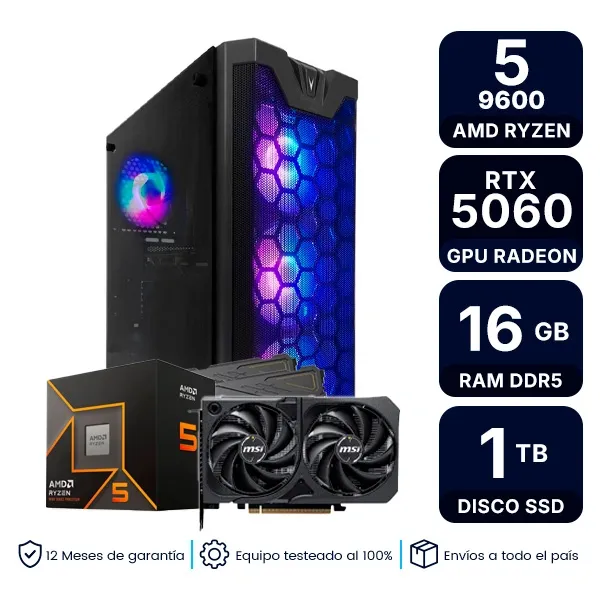 Pc Armada Gamer Amd Ryzen 5 9600 16Gb Ram 1Tb Ssd Rtx 5060