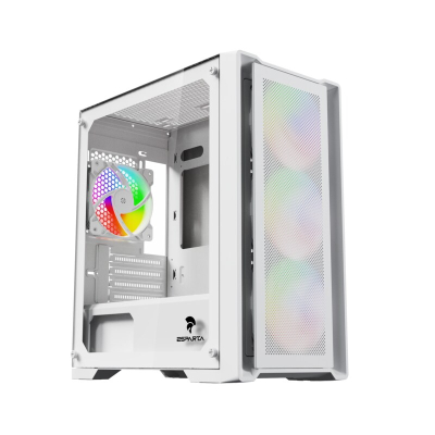 Gabinete Gamer Esparta Quantum White Vidrio Templado 4 Fanes Argb
