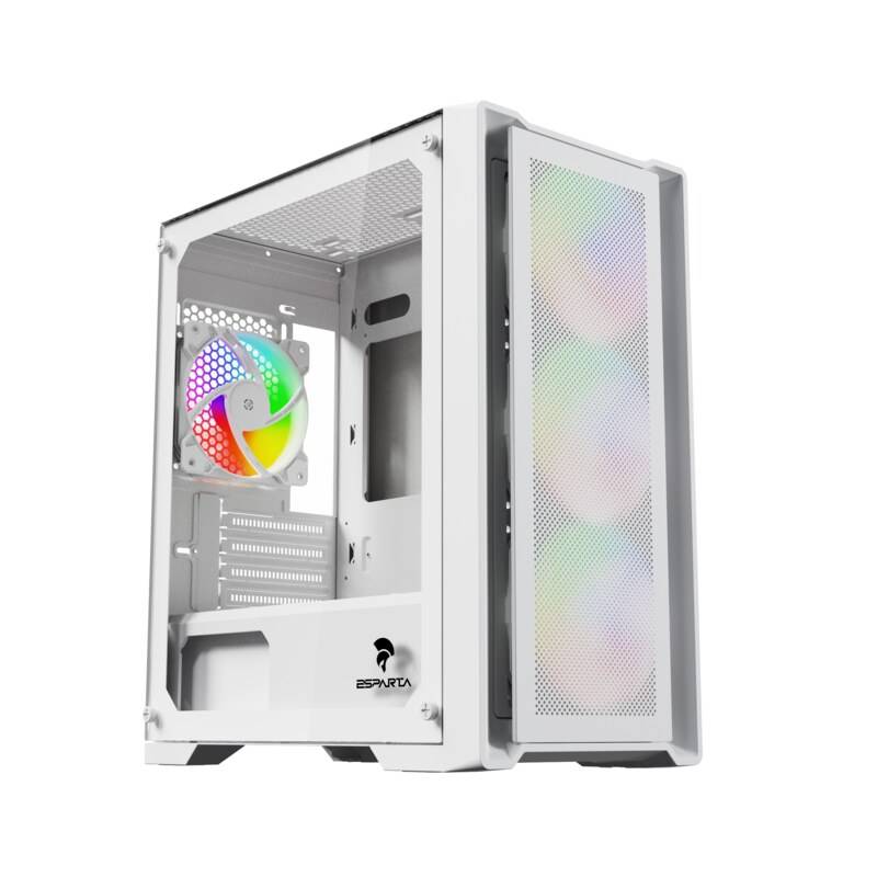 Gabinete Gamer Esparta Quantum White Vidrio Templado 4 Fanes Argb
