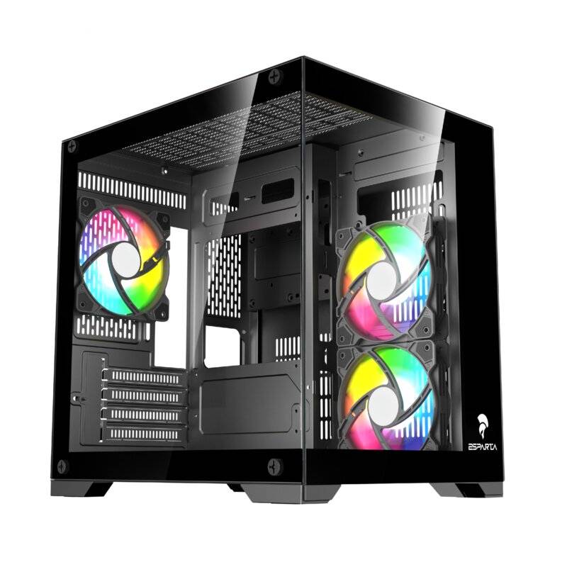 Gabinete Gamer Esparta Esp-Gab06-Matx-3Rgb Vidrio Templado 3 Fanes Rgb