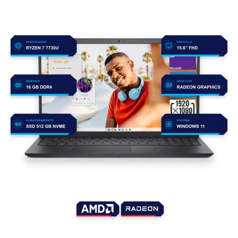 Notebook Dell 15 Inspiron Amd Ryzen 7 7730U/16Gb/512Gb/W11