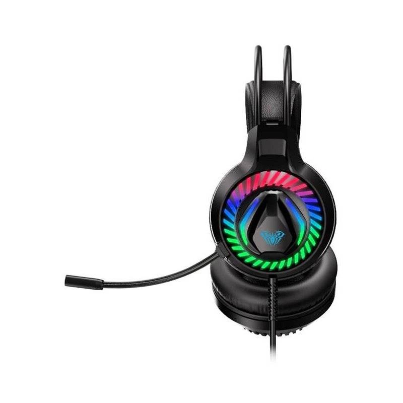 Auricular Cableado Aula S605 3.5Mm Usb Rgb Vincha Autoajustable Black