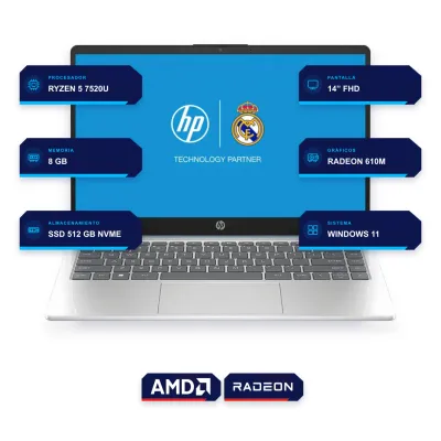 Notebook Hp 14-Em0027La Ryzen 5 7520U 8Gb 512Gb Ssd 14