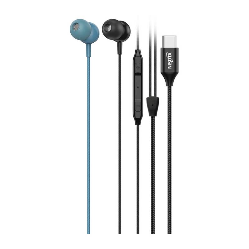 Auricular Nisuta Usb C In-Ear Con Microfono Negro/Azul