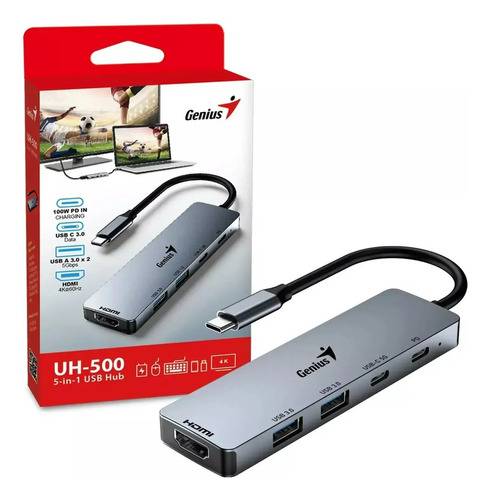 Hub Genius Uh-500 Usb-C A Hdmi 4K/Usb 3.0X2 /Usb C 3.0